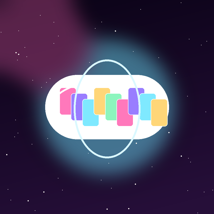 Original illustration of a glowing request capsule filled with abstract anime poster cards
